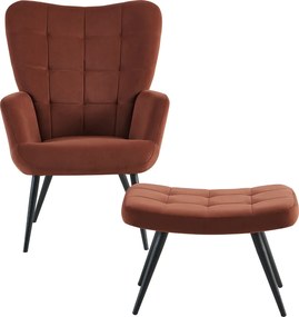 Fotel lábtartóval, barna Velvet szövet/fekete, HABEN