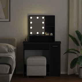 LED Sminkasztal Fekete Tölgy színben - 86.5 x 35 x 136 cm