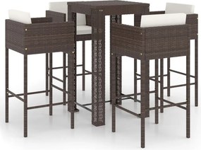 vidaXL 5 részes barna polyrattan kerti bárszett párnákkal