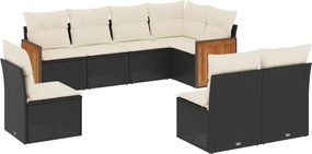 vidaXL 8 részes fekete polyrattan kerti ülőgarnitúra párnákkal