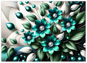 Üveg kép - 3D türkiz virágok (70x50 cm)