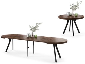 Mazzoni EXPANSO Barna Tölgy/fekete lábak - LOFT/IPARI STÍLUSÚ 310 cm-re BŐVÍTHETŐ NAGY KEREK ASZTAL Ø110 Y LÁBAKKAL