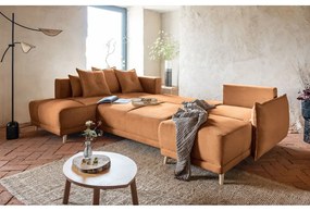 Téglavörös kordbársony kinyitható sarokkanapé (bal oldali-U alakú) Lazy Lukka – Miuform