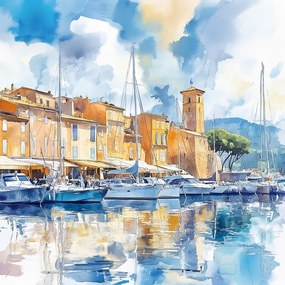 Canvas Vászonkép Azúrkék Tengerpart Saint Tropez Marina Jachtok 40x40
