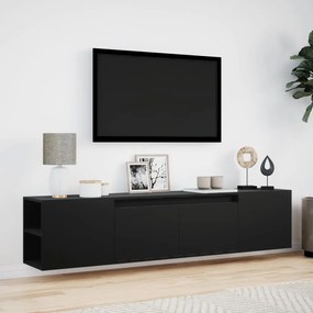 fekete falra szerelhető TV-szekrény LED-del 180 x 31 x 39,5 cm