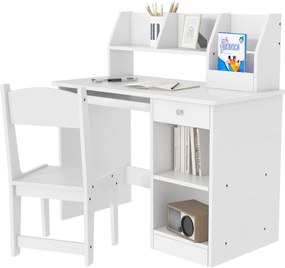 ZONEKIZ Gyerek íróasztal és szék szett 5 éves kortól gyermekeknek - 2 fiókos íróasztal és tároló a hálószobába vagy tanulószobába, fehér | Aosom