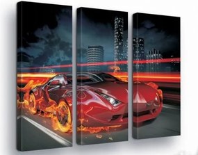 Vászonkép 90x80 Sebesség mozgás sportautó láng tűz éjszaka város