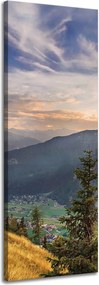 Vászonkép Nap a hegyek felett Felhők Falu 40x120 cm