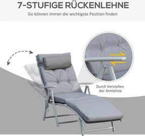 Összecsukható napozóágy strandszék fejtámlával és ülőpárnával, szürke
