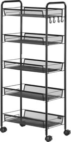 HOMCOM 3 Szintes Konyhai Kocsiszekrény, Levehető Kosarakkal, Görgős Kerekes Tároló Kocsi Konyha, Iroda, Fürdőszoba számára, Acél, Fekete | Aosom