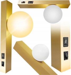 Fali lámpa Usb olvasólámpa beltéri Led üveg gömb arany