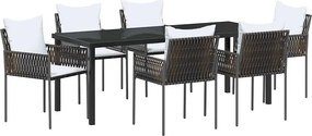 vidaXL Kert étkező szett 7 pcs Barna és fekete PE Rattan