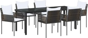 vidaXL Kert étkező szett 7 pcs Barna és fekete PE Rattan