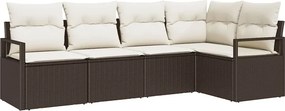 vidaXL Kanapé Szett párnával 5 pcs Barna polirattan
