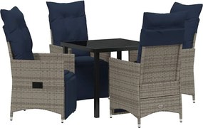 vidaXL Asztal és szék szett párnával 5 pcs Szürke PE Rattan