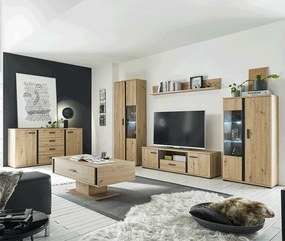 Nappali fal/szekrénysor, artisan tölgy/fekete, KANODE