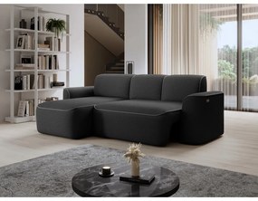 Sötétszürke buklé sarokkanapé (bal oldali-heverő résszel) Ume – ELTAP