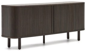 Sötétbarna alacsony komód tolóajtóval, kőrisfa dekorral 180x75 cm Mailen – Kave Home