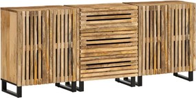 vidaXL 3 db tömör nyers mangófa tálalószekrény 60 x 34 x 75 cm