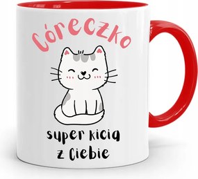 Piros Bögre Ajándék Lányának Szuper Cica nyomott mintával