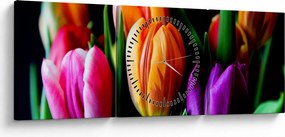 Tulipánok képe fekete alapon (órával) (90x30 cm)