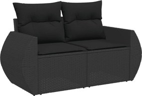 vidaXL kétszemélyes fekete polyrattan kerti kanapé párnákkal