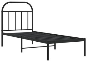 fekete fém ágykeret fejtámlával 75 x 190 cm