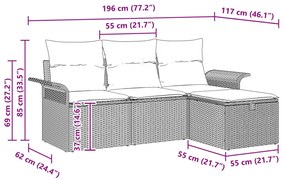 4 darabos Kerti Sofa Szett Párnákkal Fekete Poli Rattan