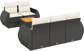 vidaXL 6 részes fekete polyrattan kerti ülőgarnitúra párnákkal