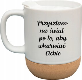 Fehér Bögre Fedéllel És Parafa Aljjal Ajándék A Világra Jött