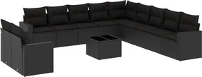 vidaXL 12 részes fekete polyrattan kerti ülőgarnitúra párnákkal