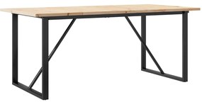 Tömör fenyőfa és acél étkezőasztal O-vázzal 180x90x75,5 cm