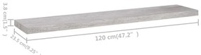 2 db betonszürke MDF lebegő fali polc 120 x 23,5 x 3,8 cm