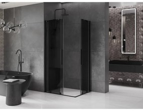 Mexen Velar Duo, zuhanykabin tolóajtóval 100 x 90 cm, 8mm szürke üveg, fekete matt, 871-100-090-42-70