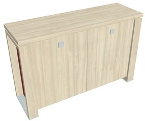Verno+ S alacsony szekrény 140 x 46 x 90 cm, akác / piros