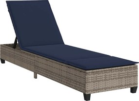 vidaXL szürke polyrattan napozóágy párnákkal 55x200x25,5 cm