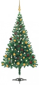 Zöld műkarácsonyfa LED fénnyel és gömbszettel 180 cm 564 ággal