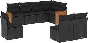 vidaXL 8 részes fekete polyrattan kerti ülőgarnitúra párnákkal