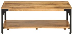 2 szintes tömör mangófa és acél dohányzóasztal 100 x 55 x 38 cm