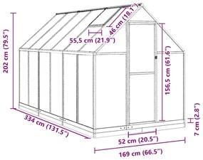 zöld alumínium melegház alapvázzal 334x169x202 cm