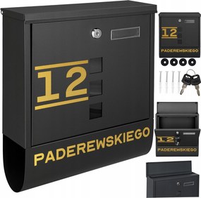 Postaláda Levél Tubus Fekete +arany Minta