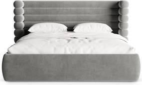 Szürke kárpitozott ágyneműtartós franciaágy ágyráccsal 180x200 cm Mount – Micadoni