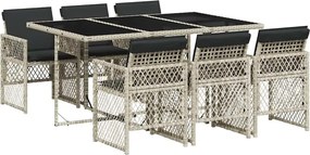 vidaXL 7 részes világosszürke polyrattan kerti étkezőszett párnával