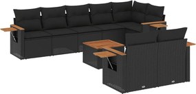 vidaXL 9 részes fekete polyrattan kerti ülőgarnitúra párnákkal