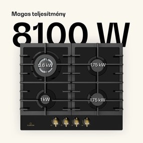 Klarstein Victoria 4, gázfőzőlap, 4 gázégő, üvegkerámia, fekete