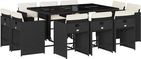 vidaXL 11 részes fekete polyrattan kerti étkezőgarnitúra párnákkal