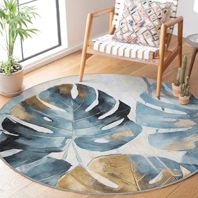 Kék mosható kerek szőnyeg ø 120 cm Golden Leaves – Mila Home