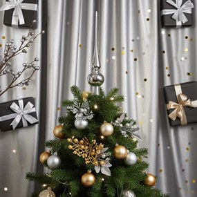 Ezüstszínű üveg csúcsdísz 25,5cm