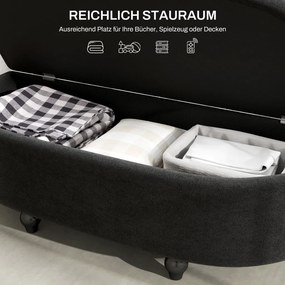 HOMCOM Puff tárolóval, kárpitozott, lágyan záródó fedéllel, bársonyhatású, 120 x 46 x 42 cm, sötétszürke