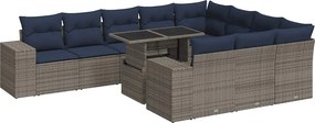 vidaXL 11 részes szürke polyrattan akácfa kerti ülőgarnitúra párnákkal